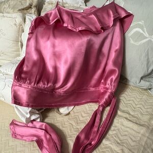 Banana Republic Pink Silk  Camisole with Ruffle and Side Tie